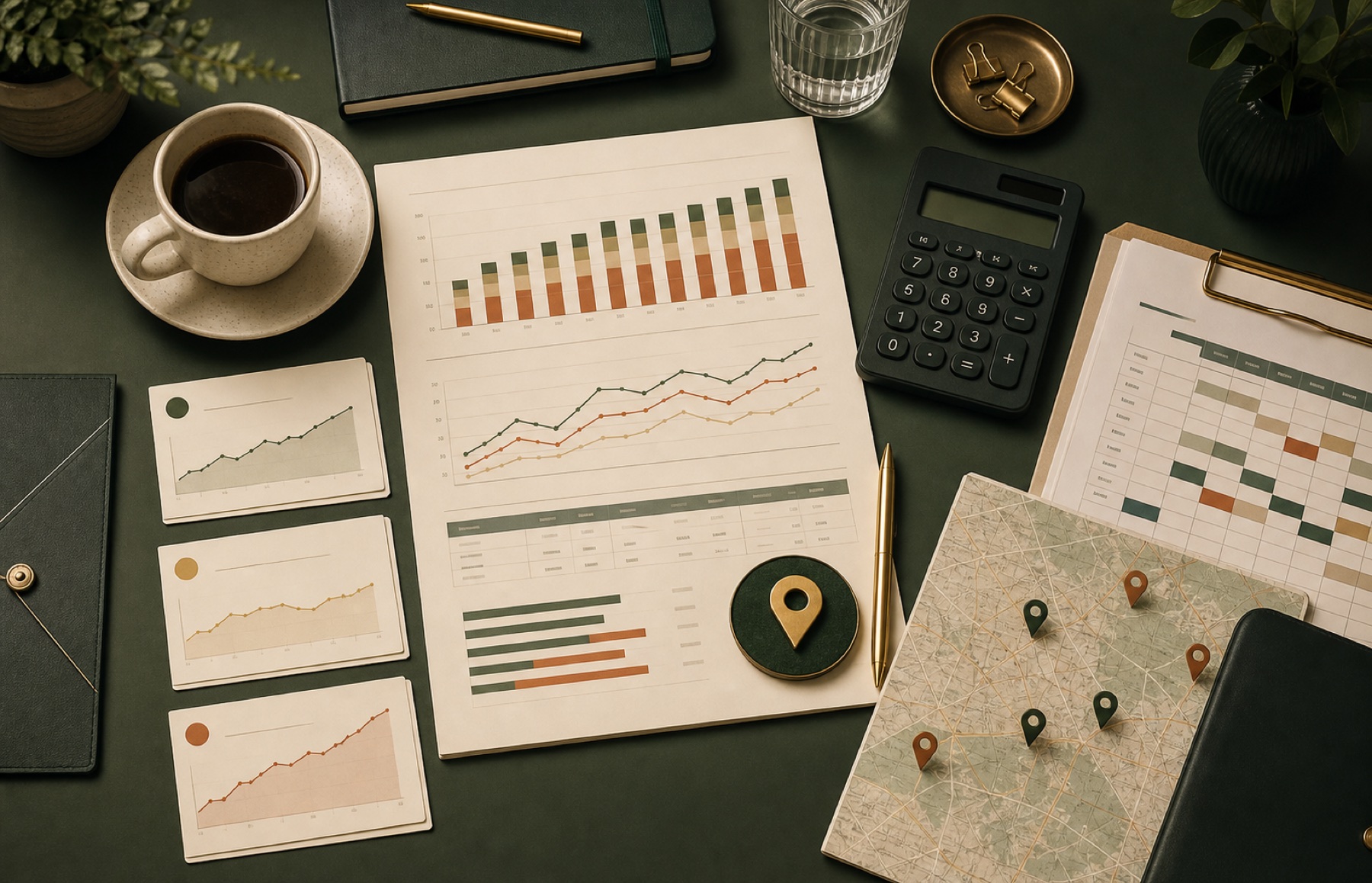 Monthly charts, staffing rota, travel map, reserves and three forecast scenarios