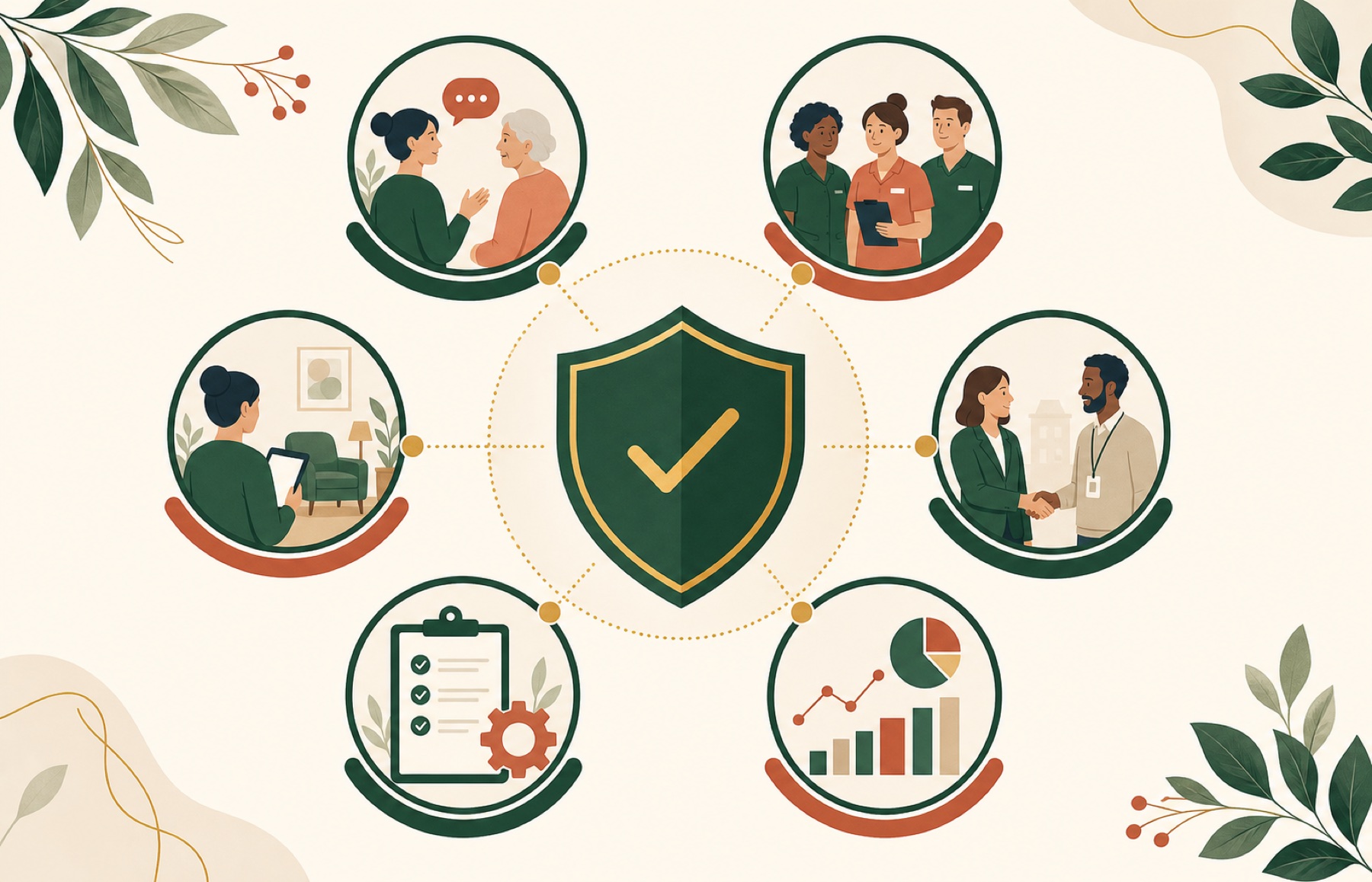 Six CQC evidence categories around a central quality shield