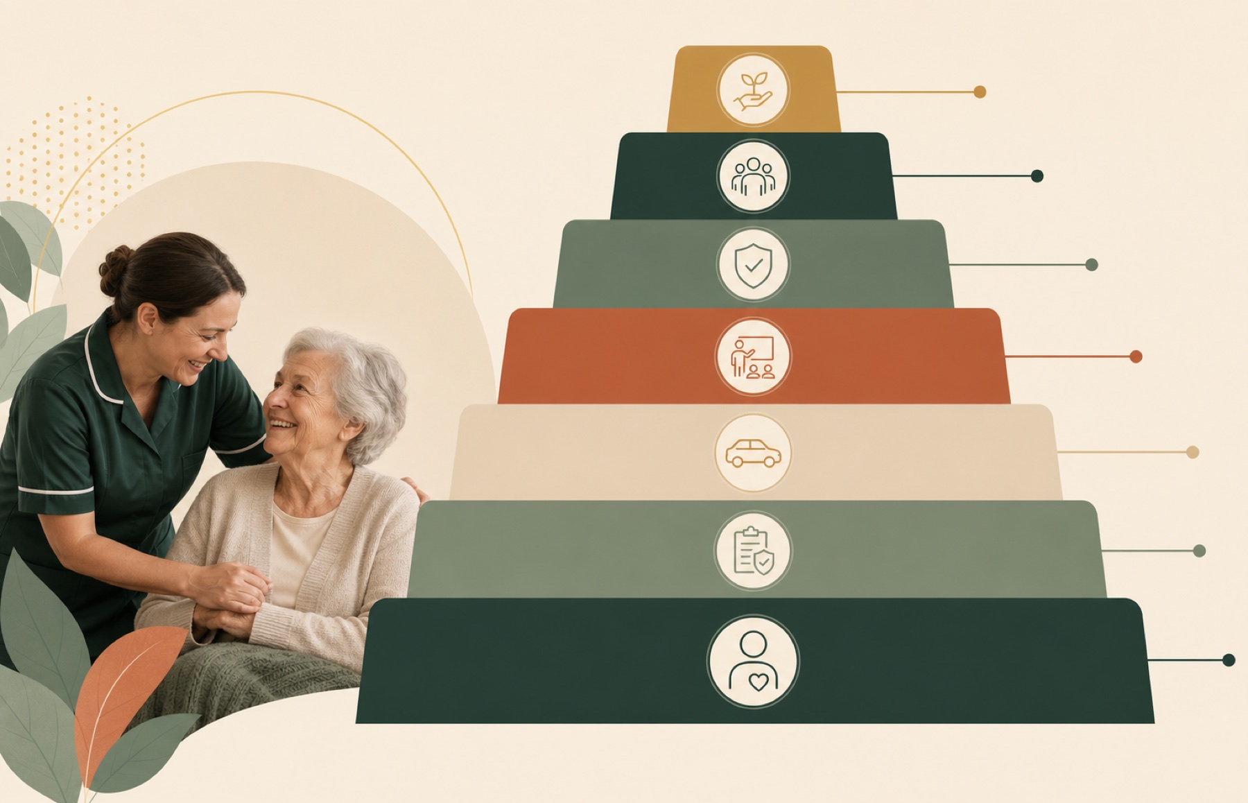 Layered cost stack from frontline pay to on-costs, travel, quality, management and margin