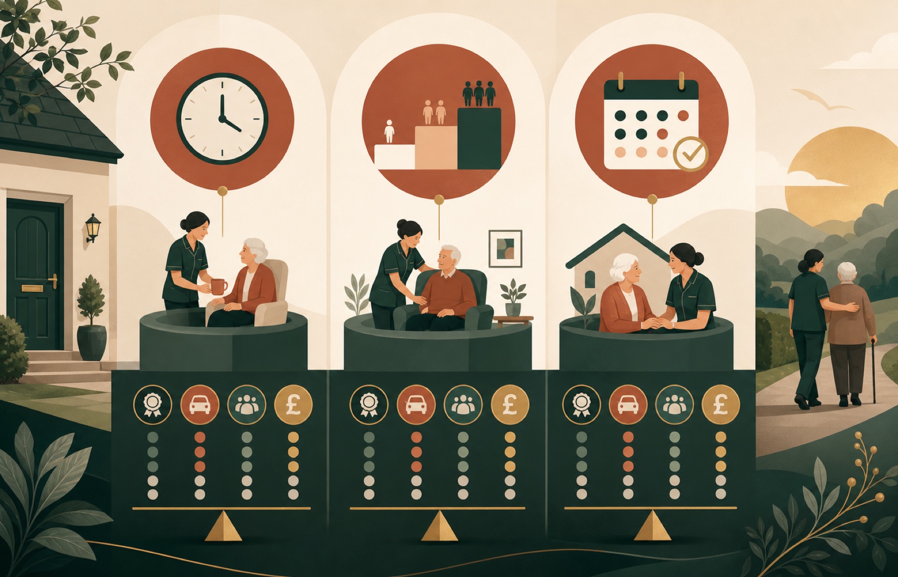 Three clear homecare pricing models balanced against quality, travel and continuity