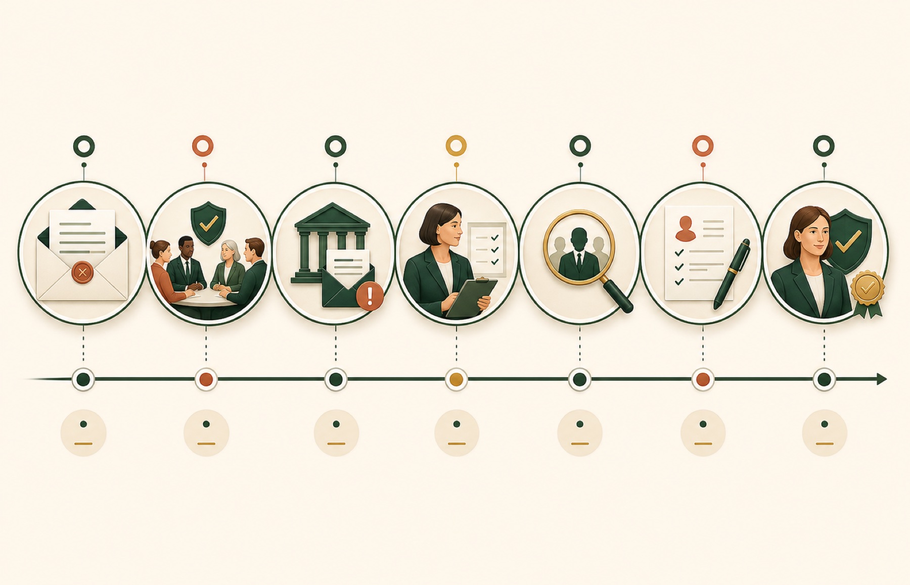 Timeline from manager resignation through CQC notification, interim oversight, recruitment and registration